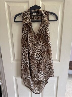 Arden B Leopard Print Sleeveless Button-Front Camisole - Brown
